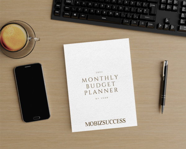 2024 Monthly Budget Planner showing January and February budgeting pages with income and expense tracking.